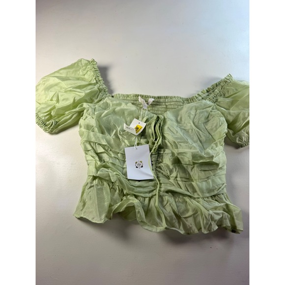 V.A.F. Tops - V.A.F. Ruched Puff Sleeve Top Women Medium Sage Green Cottagecore Romantic Y2K